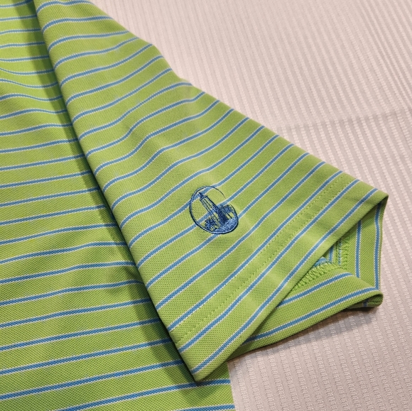 Peter Millar Men's Summer Comfort Polo Green w Blue stripes Sz Med - Picture 7 of 8